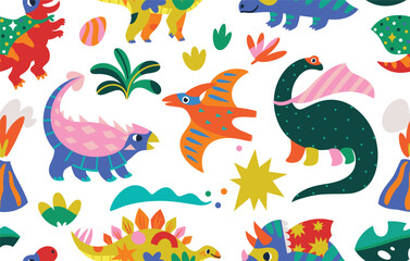 Seamless pattern with Super Hero Dinosaurs isolated on white background