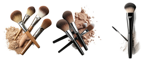 Makeup Brushes with Powder on Transparent Background