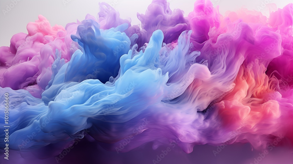 Poster 3d render, abstract fantasy background of colorful sky with neon clouds isolated on a white backgrou