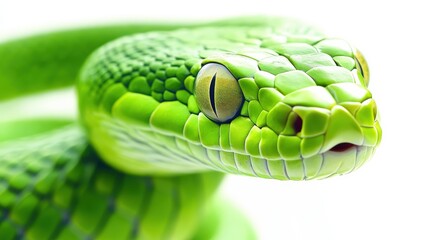 Green snake on white background 