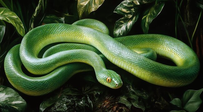 Green snake on white background 