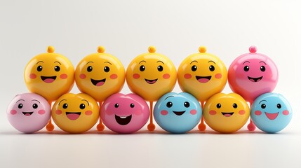 3d Smile with hearts. Good vibes and positive emotion. Retro style 90s. Social network emoji. Happy emoticon. Like and love. Cartoon creative design icon isolated on white background. 3D Rendering