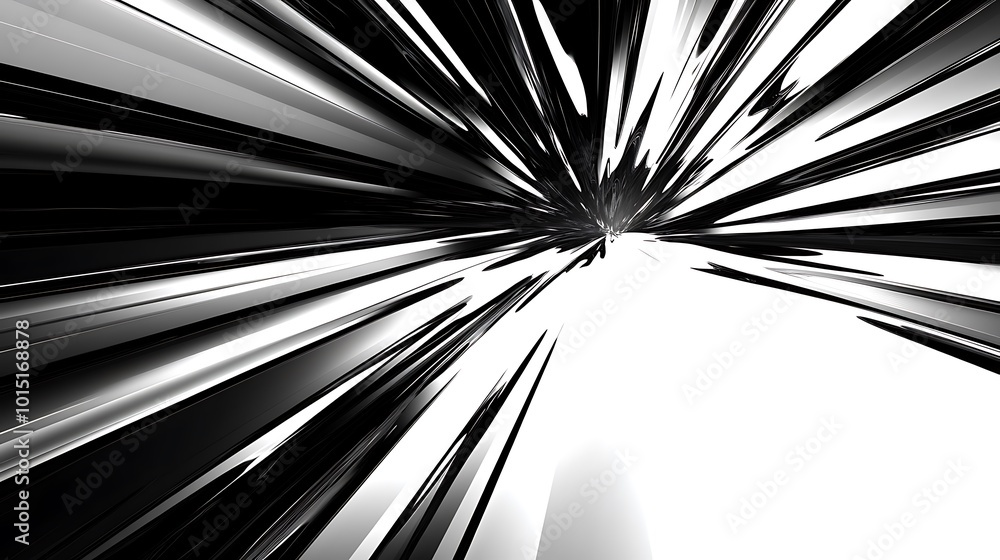 Aufkleber abstract black and white radial lines radiating outwards from a central vanishing point, creating a 