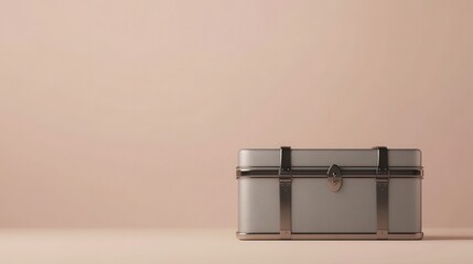 modern minimalist treasure chest made of sleek metal with a matte finish.