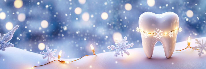 Tooth in Snow with Christmas and New Year Background