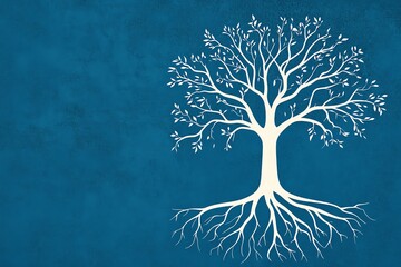 A beautiful white tree illustration on a blue background, symbolizing growth, nature, and tranquility.