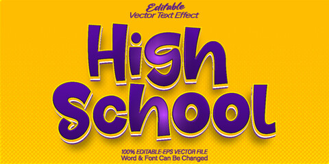 High School Vector Text Effect Editable Alphabet Student Cartoon University Young
