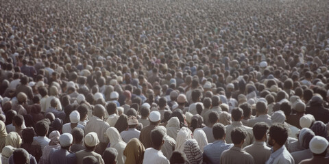 Obraz premium A crowd of migrant. The problem of migration, overpopulation.