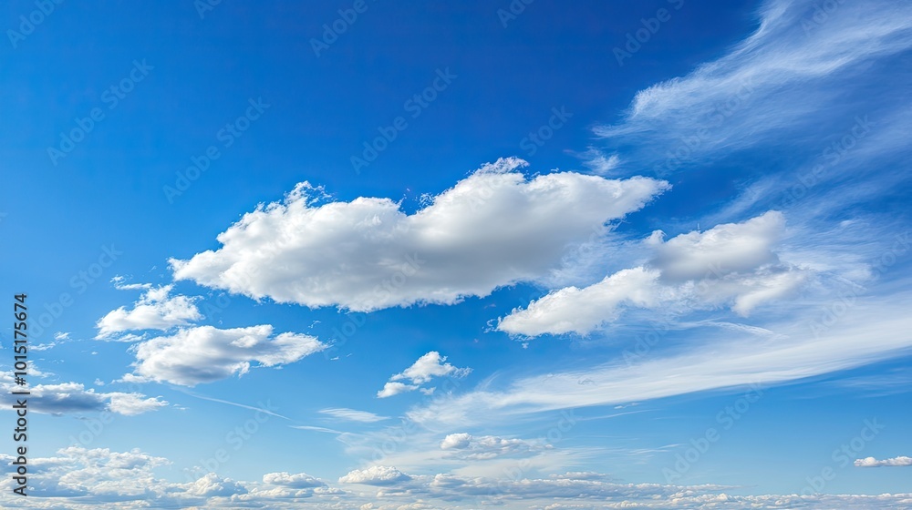 Poster fluffy clouds surround a clear blue sky, creating a soft, natural frame with an open space in the ce