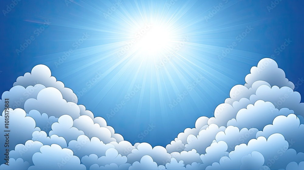 Poster fluffy white clouds form a soft frame around an open blue sky, creating a tranquil space for text or