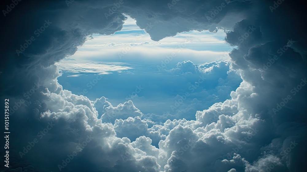 Aufkleber fluffy white clouds form a soft frame around an open blue sky, creating a tranquil space for text or
