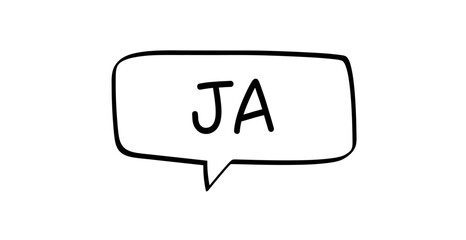 JA - Sprechblase mit deutschem Text, Wort in schwarz in schwarzer Blase isoliert auf weißem Hintergrund, Konzept, Vektor Illustration