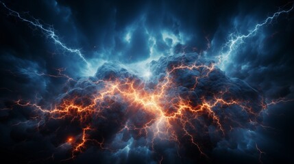 A striking image of a bright blue lightning bolt piercing through a dark sky. This powerful and electrifying photo captures the raw energy and intensity of a lightning storm. Perfect for illustrating