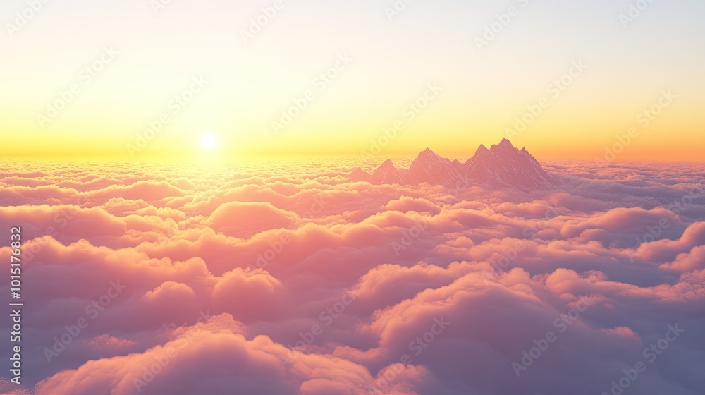 Poster soft clouds create a natural frame in the sky, leaving a wide-open space in the center for copy, log