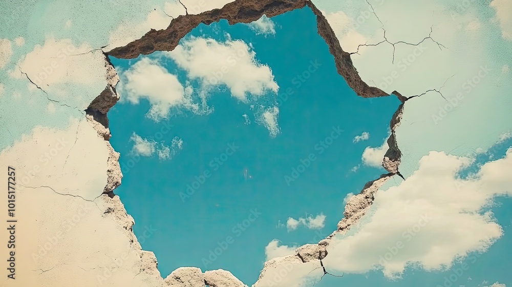 Poster white clouds creating a soft, natural frame around a vibrant blue sky. the open center is perfect fo
