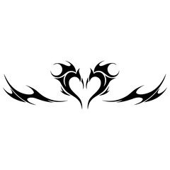 Tribal shape black silhouette with abstract heart. Gothic tattoo design. Trendy y2k 