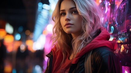 a woman with futuristic neon lights