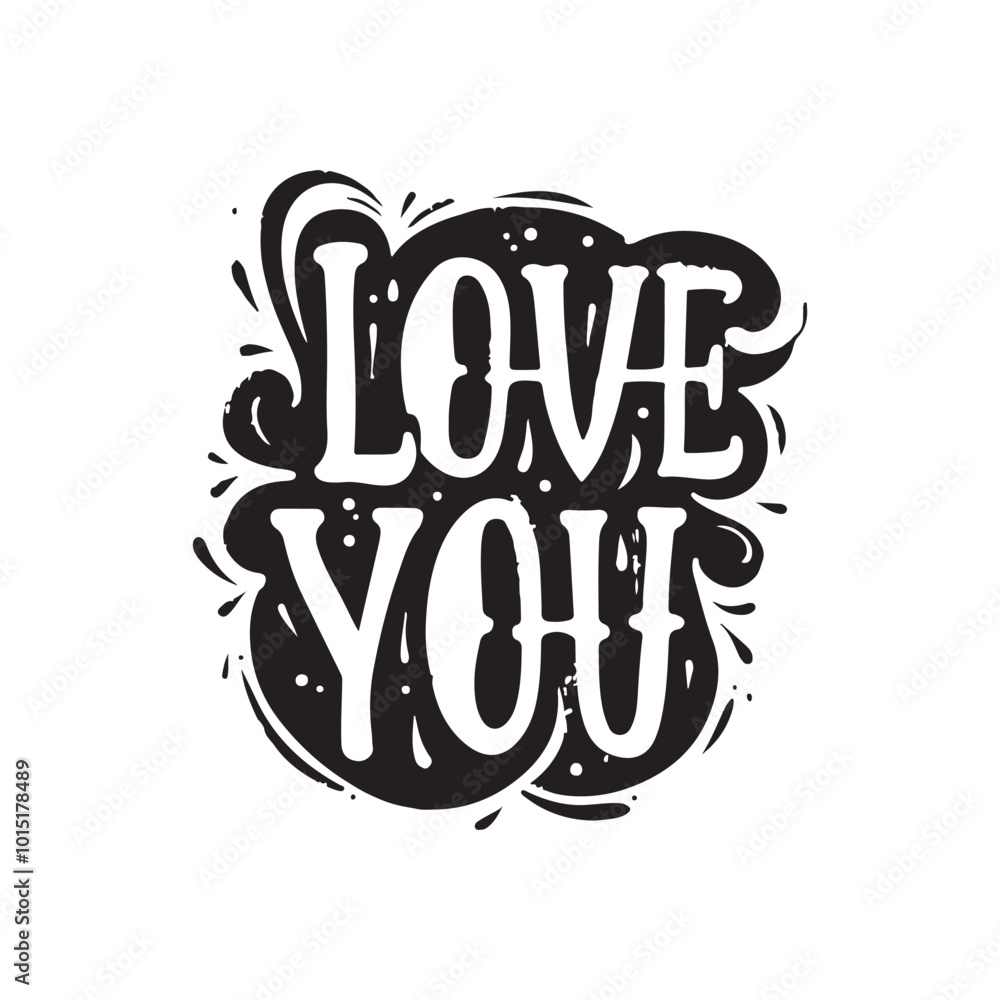 Poster love you is written in cursive style on a white background. the text is surrounded by a circle, whic