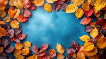 Fototapeta premium Colorful autumn leaves and berries create a beautiful frame