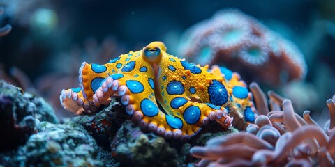 Blue Ring Octopus Underwater