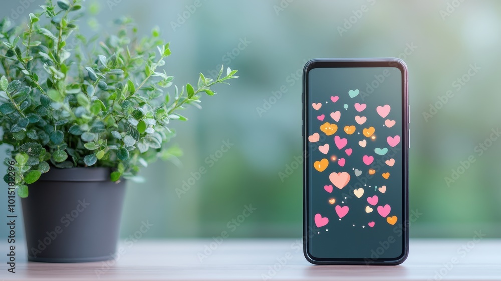 Poster close up of a smartphone screen displaying an active chat with colorful emojis.