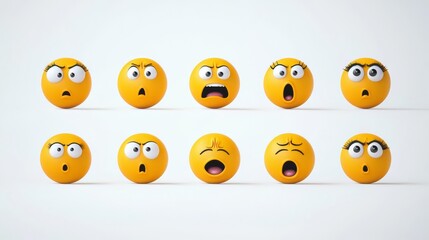 Naklejka premium Colorful emoticons display a variety of expressions. Digital representation of emotions for online communication and user interaction.