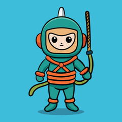 Cute Diver Trapped With Rope Cartoon Vector Icon Illustration. Science nature icon
