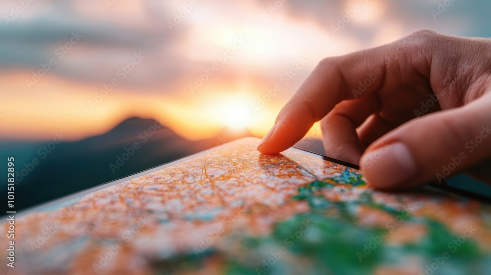 Poster a person using a smartphone to navigate a map, showcasing the convenience and accessibility of digit