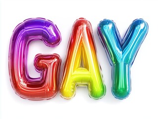 Large letters spell out GAY in a vibrant LGBT rainbow gradient, showcasing a blend of colors from red to violet without a background
