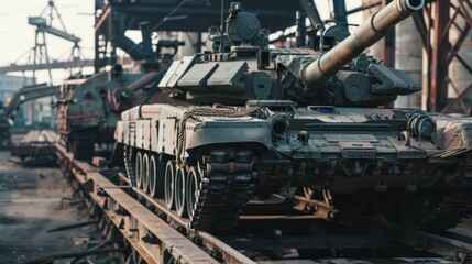 A Military Tank Being Transported on a Flatbed Railcar