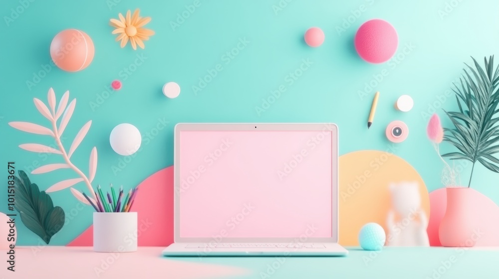 Aufkleber laptop screen displaying a finished digital illustration with various software tools open, highlight