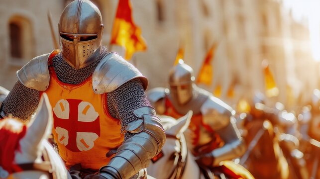 Close-Up of Knight in Armor at Historical Event