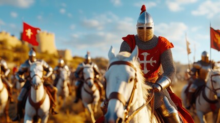 Naklejka premium Brave Knight Leading a Charge on Horseback
