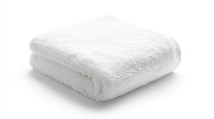 A mockup of a fluffy towel neatly folded on a pristine white background, perfect for spa or hotel promotions