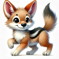 Obraz premium Watercolor illustration of a playful baby jackal in a funny, cartoon style