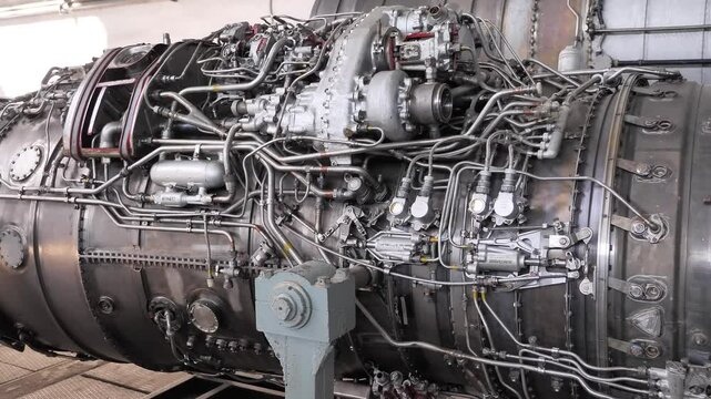 Close up view of jet engine