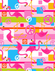 pink flamingo with peach signs girls swimwear all over print repeat 