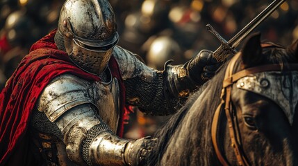 Naklejka premium Intense Medieval Knight in Epic Battle Scene