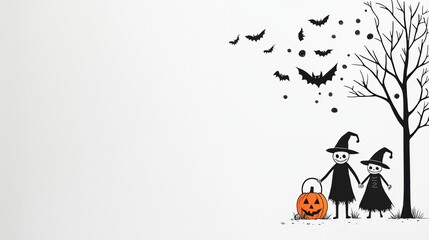 Fototapeta premium Coloring Book Halloween Zombie A partially colored page in a children coloring book showing a zombie family dressed in silly costumes trick or treating with a jack o' lantern bucket.