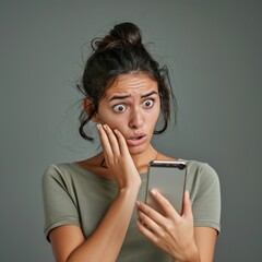 Confused young woman learns about her job dismissal, feeling overwhelmed and frustrated by the important missed call