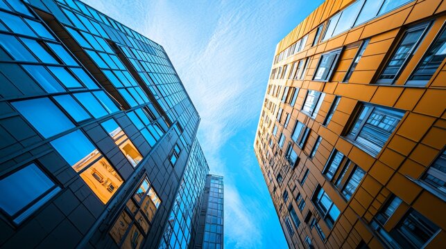 Two buildings stand side by side,viewing angles, in line with building structure, clear logic,4K