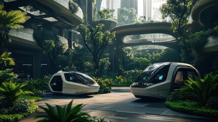 Futuristic Urban Landscape with Advanced Transport Pods
