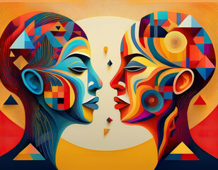 Obraz premium Human face profile demonstrating cognitive psychology or psychotherapy concept, mental health, brain problem, and bipolar personality disorder