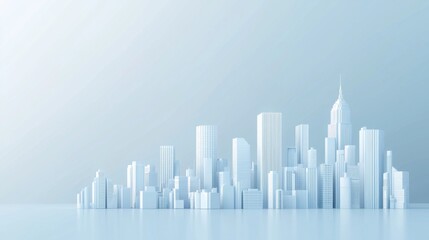 Obraz premium White cityscape background with buildings and skyscrapers on a light blue gradient, 3D rendering illustration of an urban landscape with copy space, minimalist style, high resolution, highly detailed