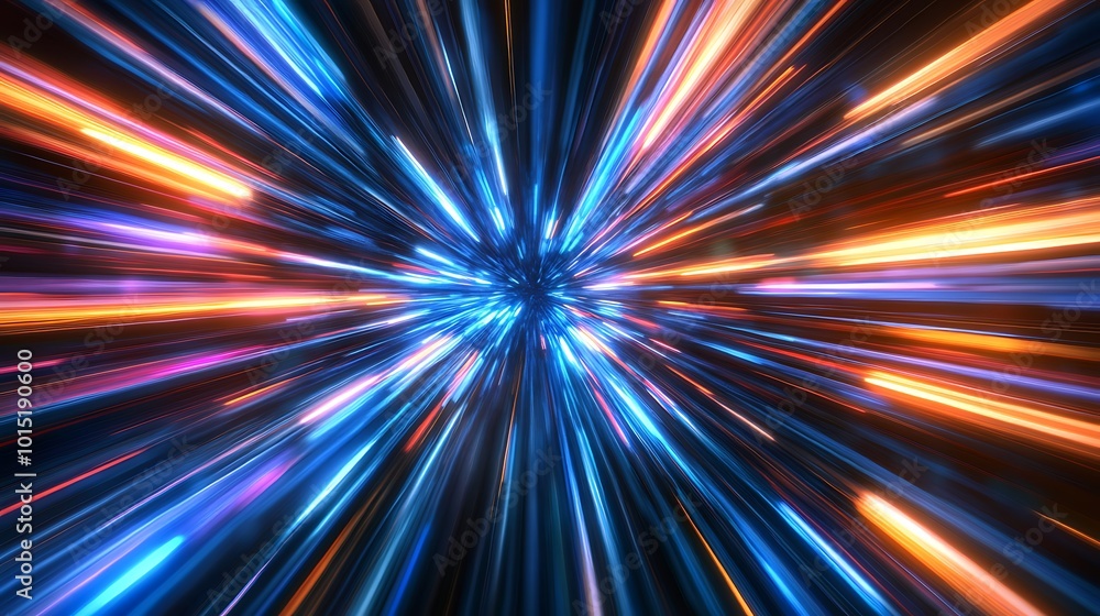 Poster Abstract background with colorful lines radiating from the center, creating a sense of speed and movement.