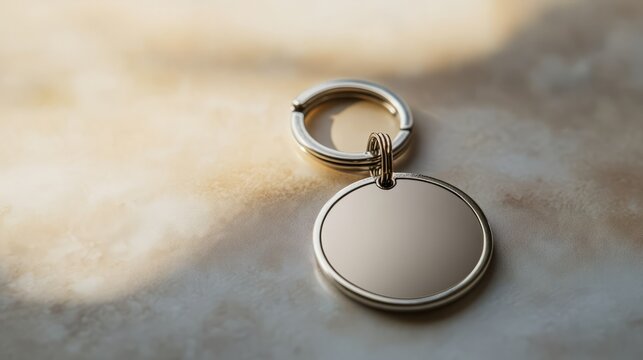 A mockup of a stylish keychain with a blank design area, placed on a light surface, ideal for personalized gifts marketing