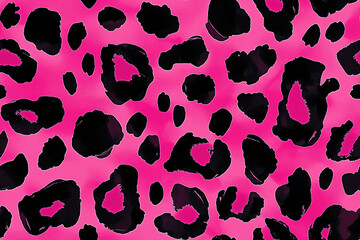 Seamless pattern of pink and black leopard print in watercolor style