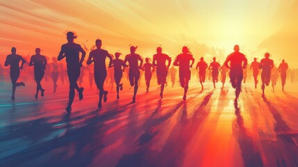 Fototapeta premium Minimalist Anime Vector Illustration of Blurred Runners on Racetrack in Soft Muted Colors - Dynamic 2D Graphic Depicting Movement and Energy