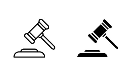 Gavel vector icon set in black and white color.