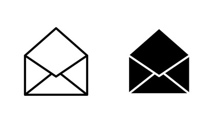 Open envelope vector icon set in black and white color.